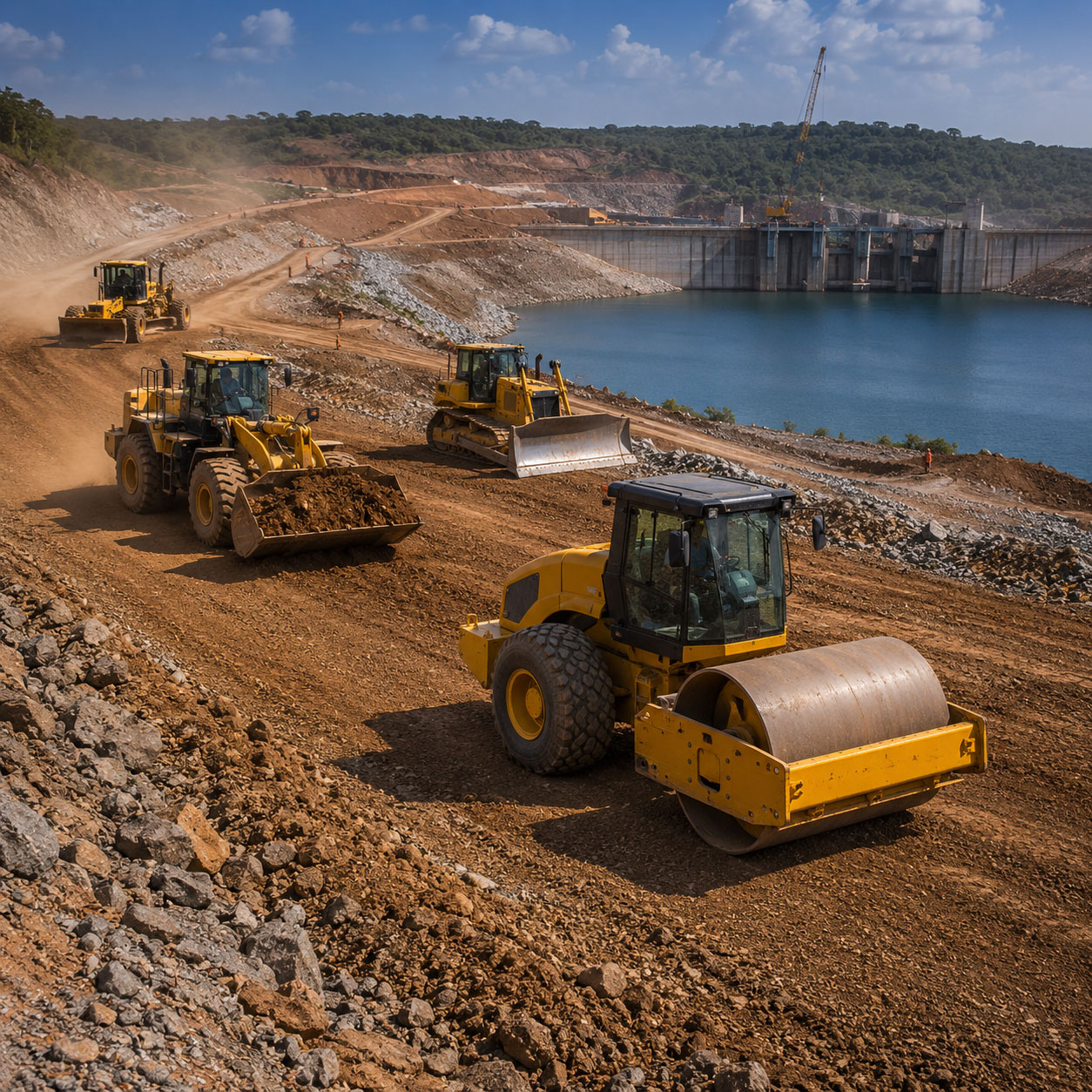 SEM machines on a dam jobsite