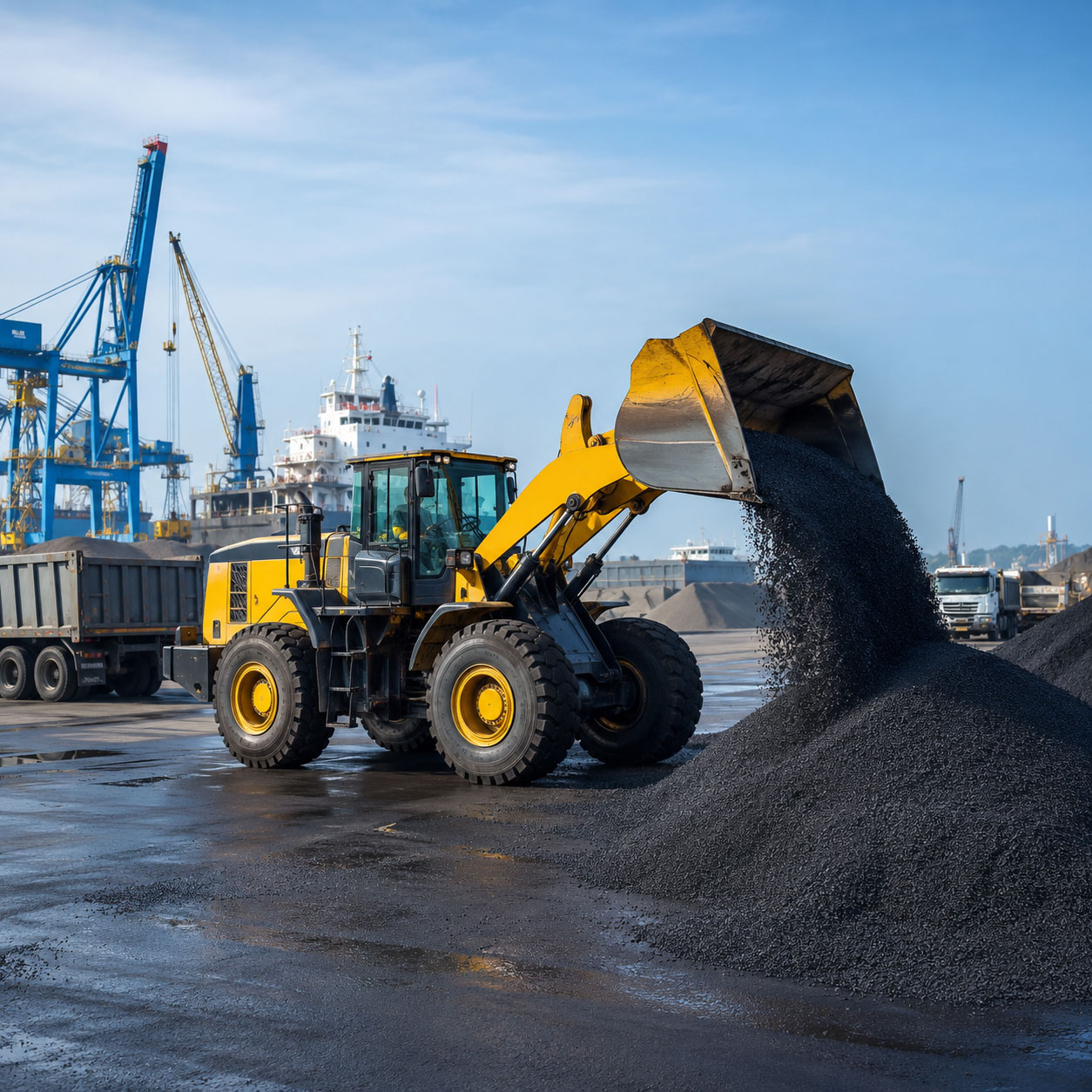 SEM wheel loader on a port terminal
